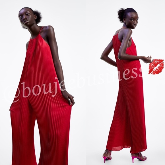 ZARA BNWT Wide Leg Pleated Halter Jumpsuit - Picture 3 of 5